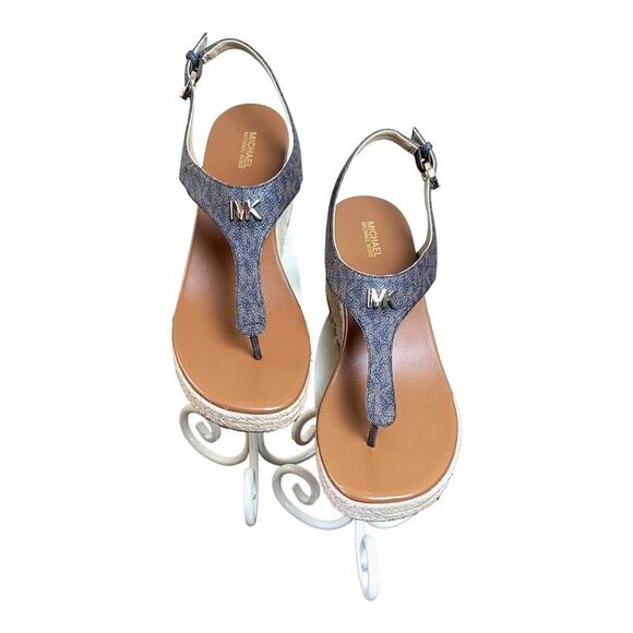MICHAEL KORS LaneyEspadrille Thongs MKSignature Jute WedgeSlingbacks Sandals - Picture 1 of 10